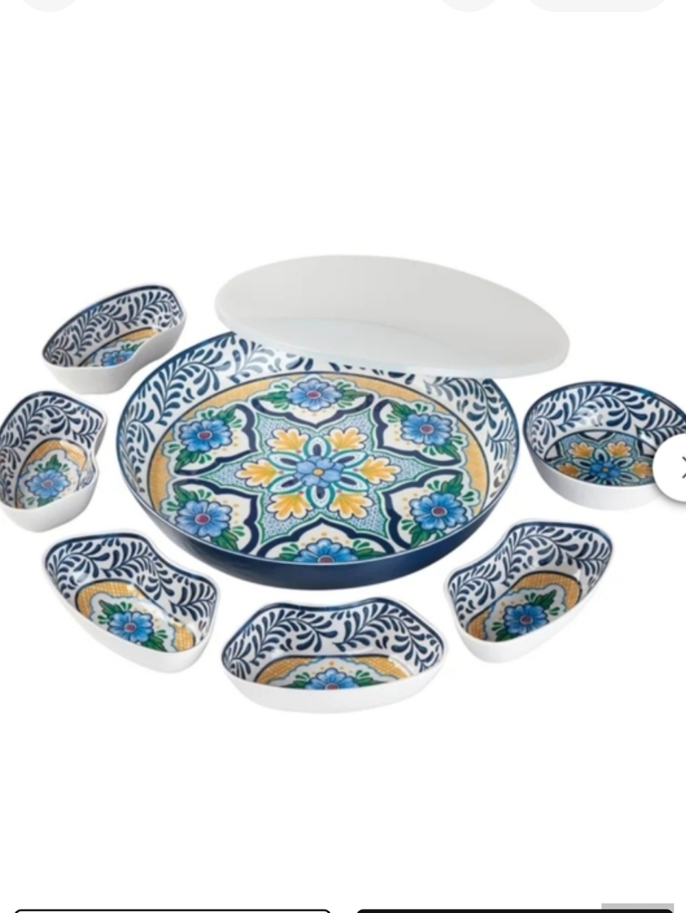 7 Piece Melamine Lazy Susan With Cover Divided Serving Dishes Floral Blue 2026